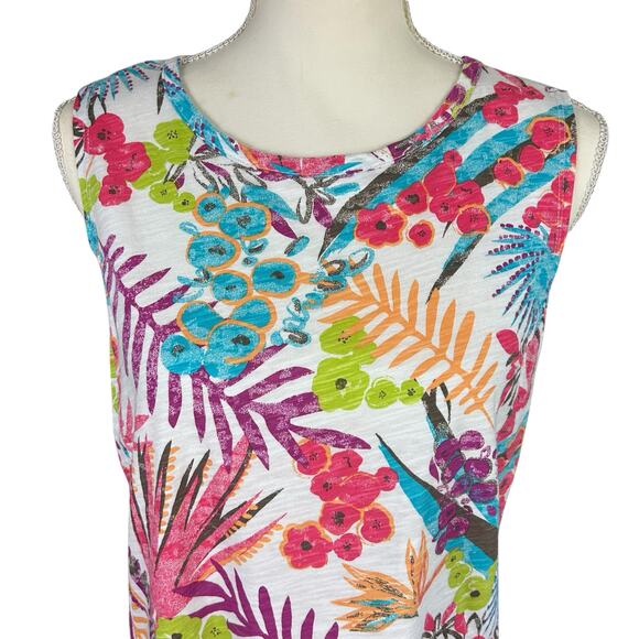 Fresh Produce Tunic Women Sz Large White Multi Color Floral Tropical Coastal Top - Picture 5 of 12